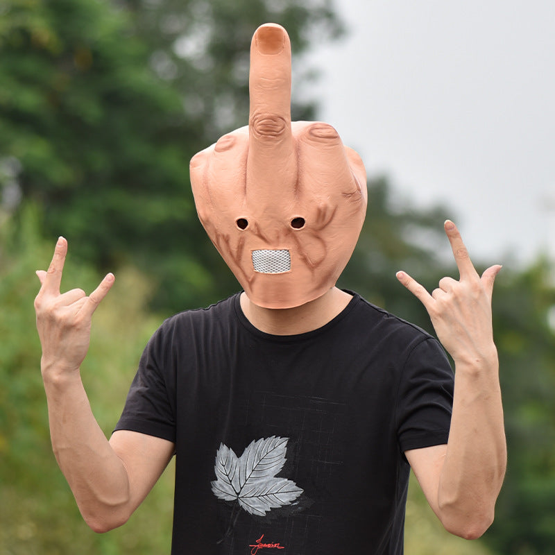 Middle Finger Full-Head Prank Mask – Funny Halloween Costume & Party Gag Prop
