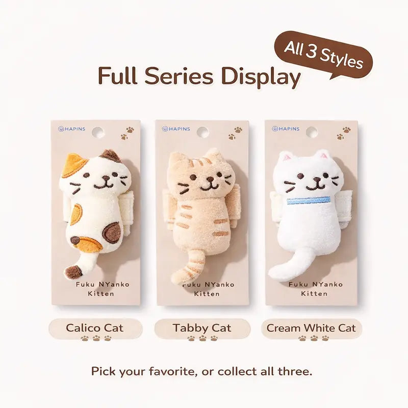 Cute Cat Strap Clip – Plush Backpack & Cable Organizer