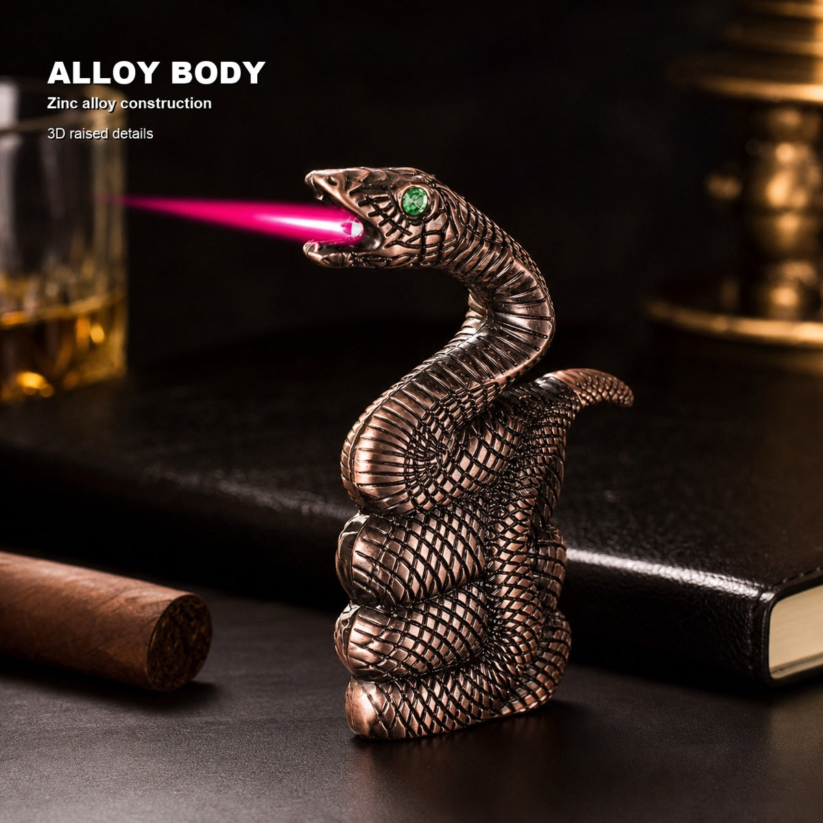 Snake Shaped Torch Lighter with 3D Relief Design (Butane Not Included)