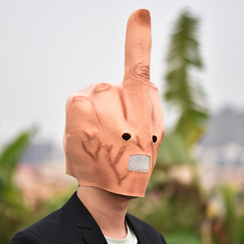 Middle Finger Full-Head Prank Mask – Funny Halloween Costume & Party Gag Prop