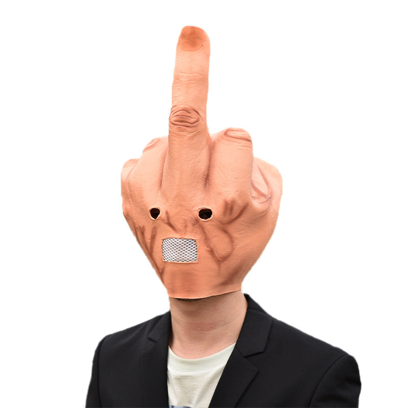 Middle Finger Full-Head Prank Mask – Funny Halloween Costume & Party Gag Prop