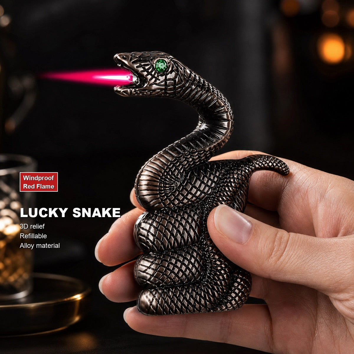 Snake Shaped Torch Lighter with 3D Relief Design (Butane Not Included)