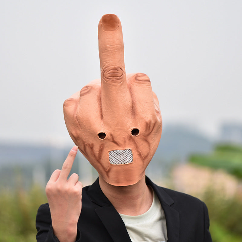 Middle Finger Full-Head Prank Mask – Funny Halloween Costume & Party Gag Prop