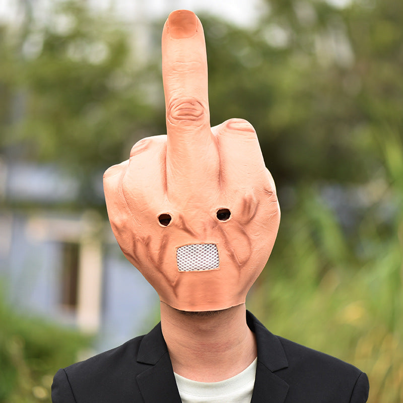 Middle Finger Full-Head Prank Mask – Funny Halloween Costume & Party Gag Prop
