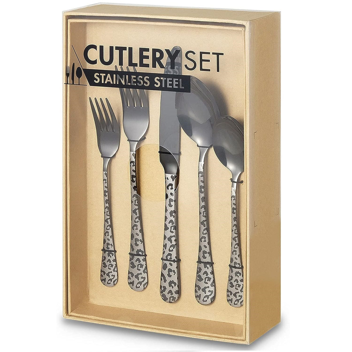 Leopard Print Black Stainless Steel Cutlery Set – 5PCS/1Set Flatware