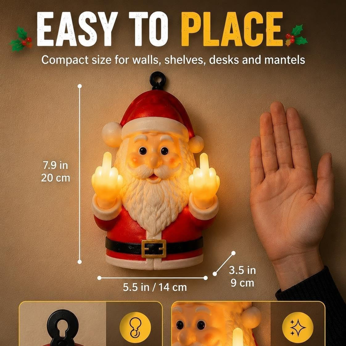 Christmas LED Middle Finger Wall Light – Funny 3D Holiday Decor