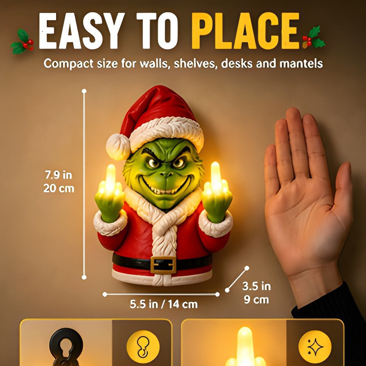 Christmas LED Middle Finger Wall Light – Funny 3D Holiday Decor
