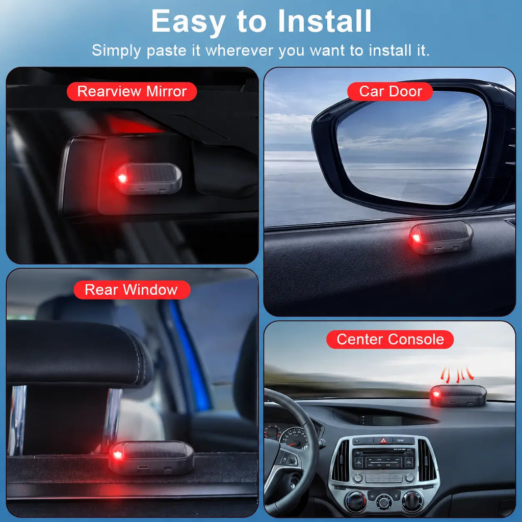 Solar Fake Car Alarm Light – Red & Blue Auto Sensor Security Warning LED