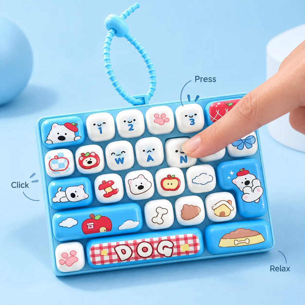 26-Key Mini Fidget Keyboard Keychain – Portable Press Toy & Backpack Accessory