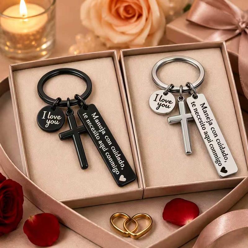 Drive Safe Keychain in Spanish – “I Love You” Cross Keyring Gift for Someone Special