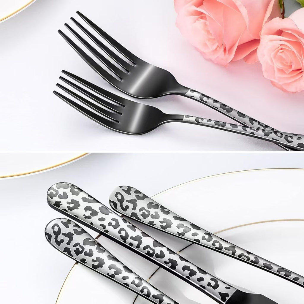 Leopard Print Black Stainless Steel Cutlery Set – 5PCS/20PCS Flatware