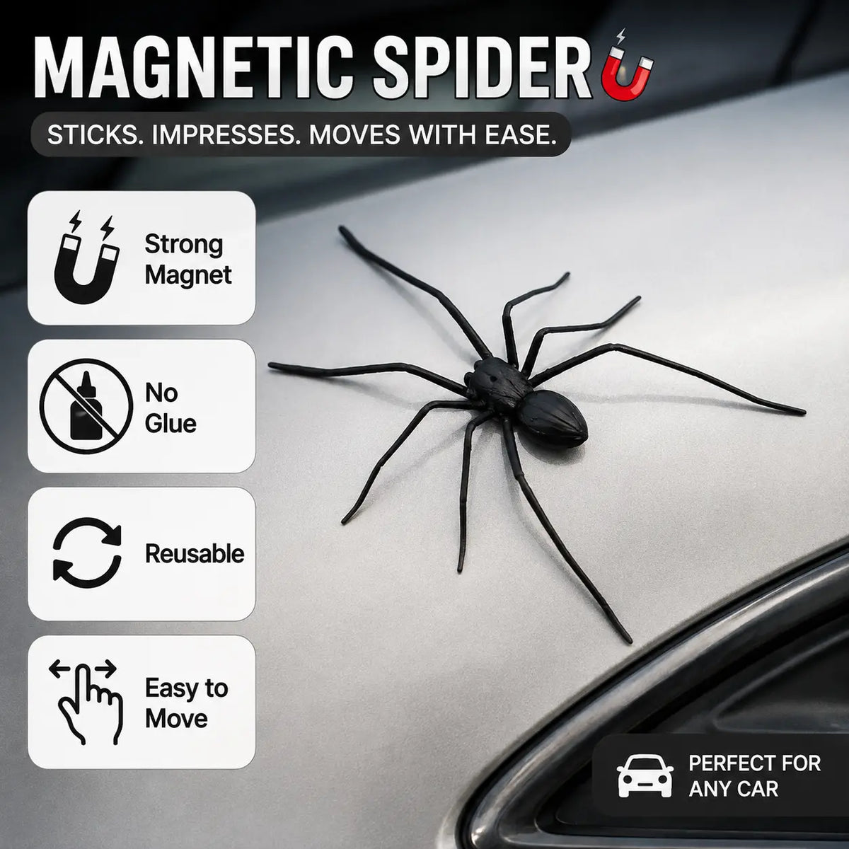 2PCS Magnetic Spider Car Decorations – Black & Brown Removable Auto Decals