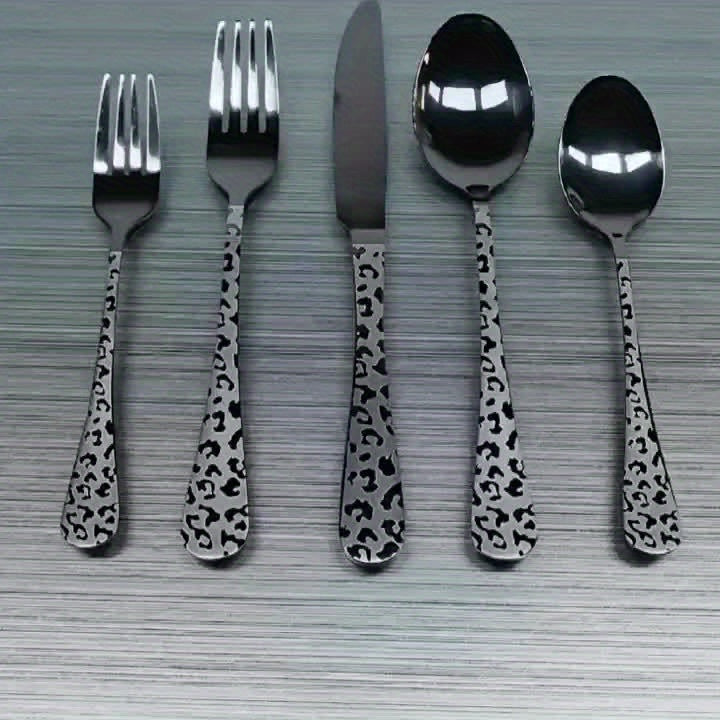 Leopard Print Black Stainless Steel Cutlery Set – 5PCS/20PCS Flatware