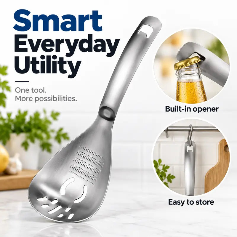 5-in-1 Kitchen Helper Tool – Masher, Grater, Strainer, Egg Separator & Bottle Opener