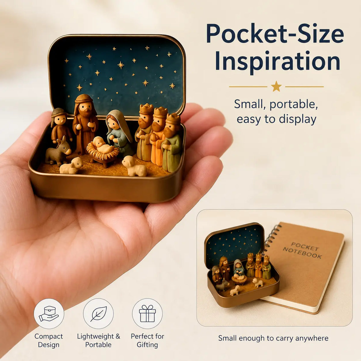 Pocket-Size Mini Nativity Scene Set – Hand-Painted Christmas Figurines with Storage Box