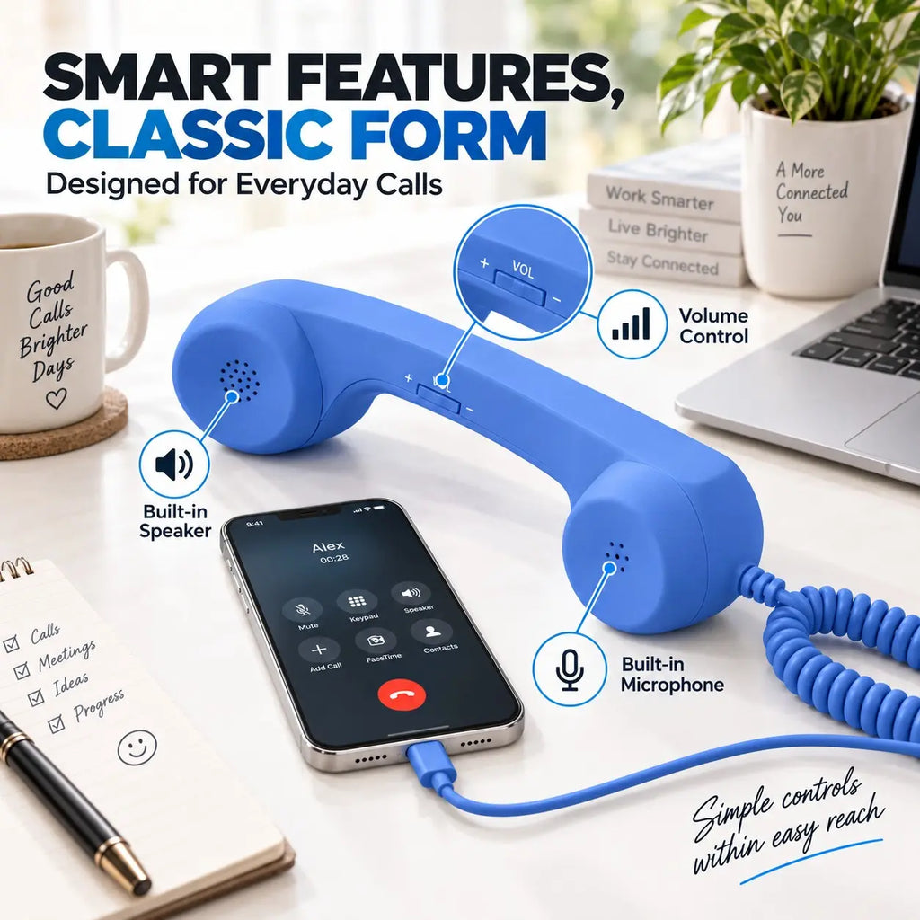 Retro Phone Handset – Type-C / 3.5mm Wired Receiver with Mic & Volume Control