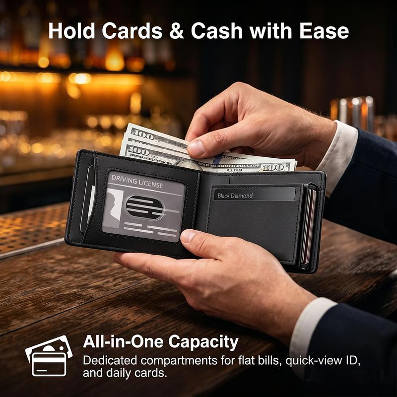 RFID-Blocking Pop-Up Wallet – Compact Aluminum Card Holder with Quick-Access Trigger, Cash Storage and Exterior Card Slots
