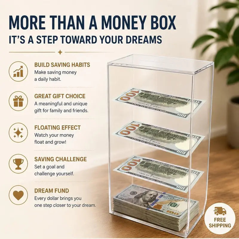Floating Bill Savings Challenge Box – Clear Acrylic Money Bank