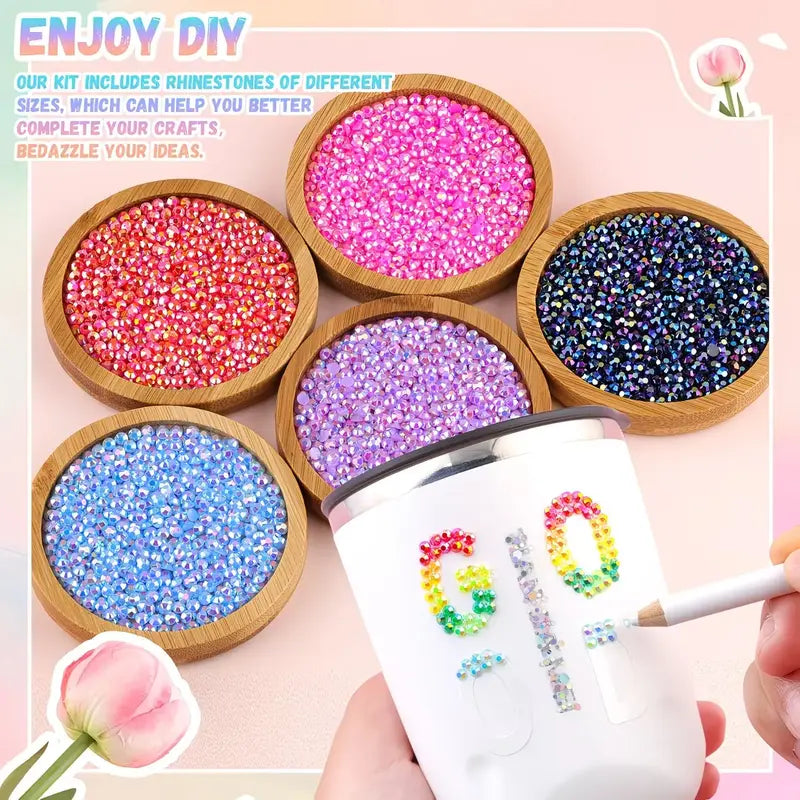 40,000 PCS Rhinestone Bedazzling Kit – 40 Colors 3mm Flatback Resin Gems with Tools