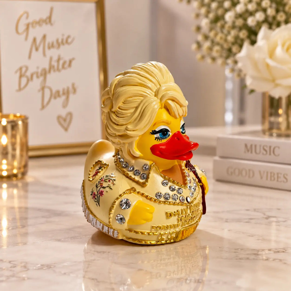 Country Music Duck Resin Figurine – Guitar Collectible Desk Decor