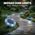 Solar Outdoor Mosaic Disk Lights, Waterproof Decorative Pathway LED Light, Auto On/Off
