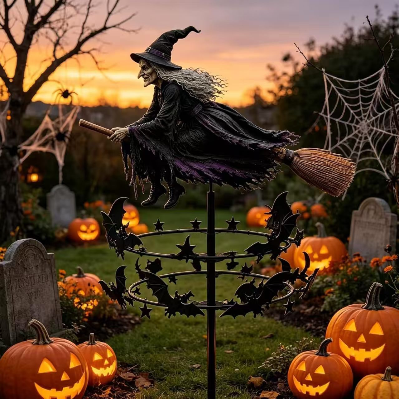 The Enchanted Witch Garden Wind Spinner, Metal Kinetic Yard Decor Garden Stake, Haunted House Halloween Decorations for Garden Patio Pathway Fall Decorations