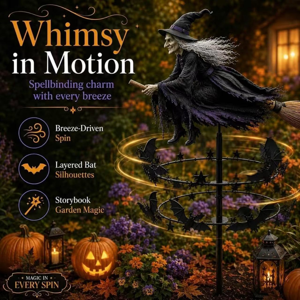 The Enchanted Witch Garden Wind Spinner, Metal Kinetic Yard Decor Garden Stake, Haunted House Halloween Decorations for Garden Patio Pathway Fall Decorations