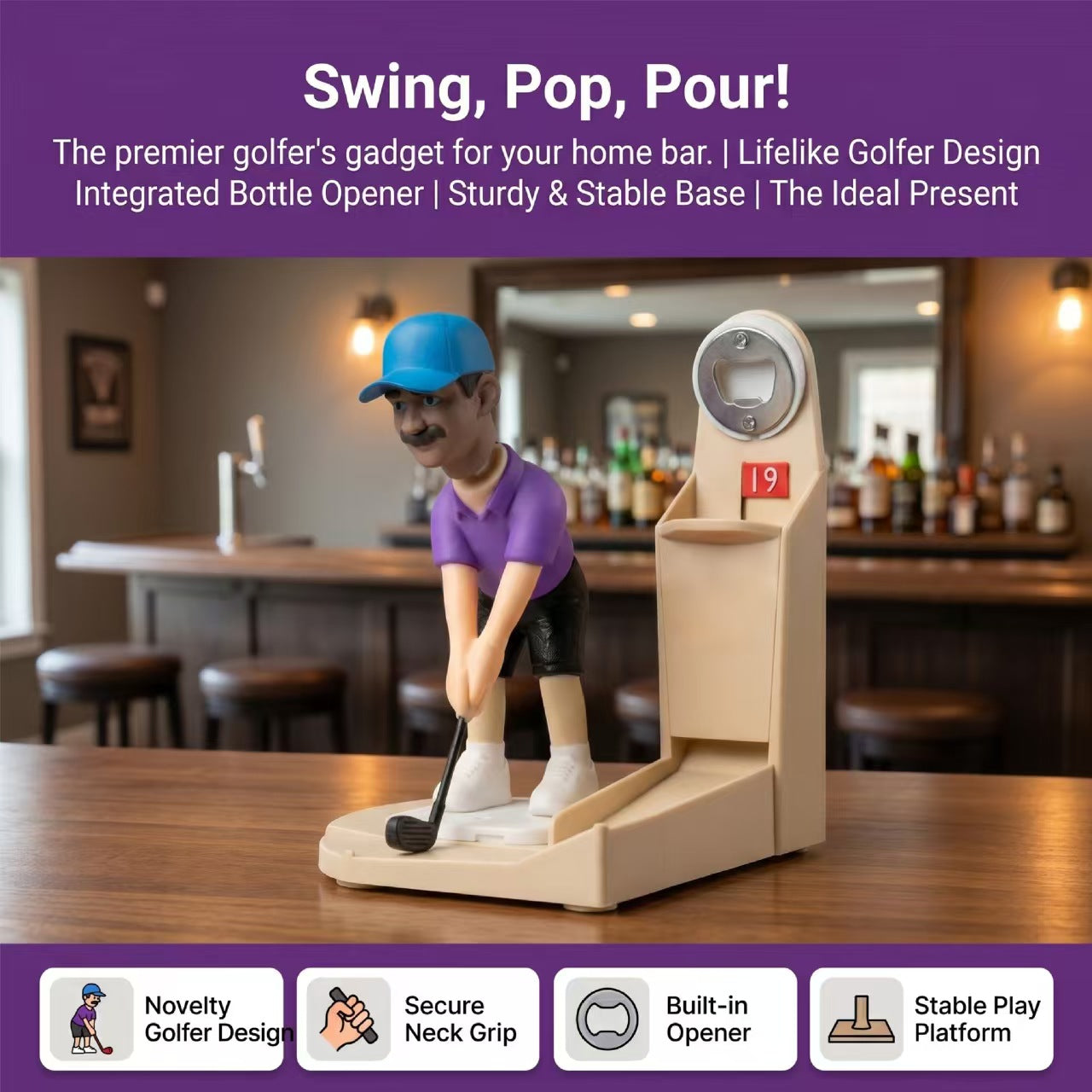 Golfer Bottle Opener Figurine – Where Desk Décor Meets the Perfect Putt
