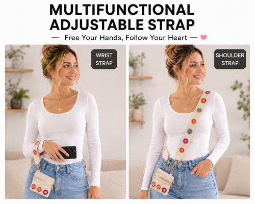 Adjustable Phone Shoulder Strap with Detachable Pouch for Hands-Free Carry