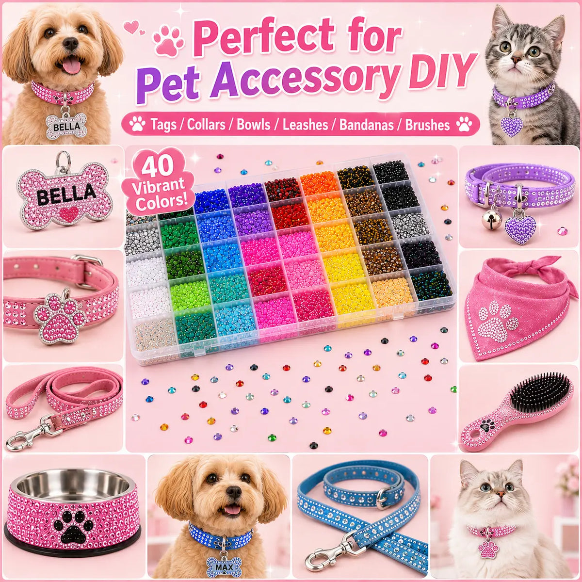 40,000PCS Rhinestone Bedazzling Kit – 40 Colors 3mm Flatback Resin Gems with Tools
