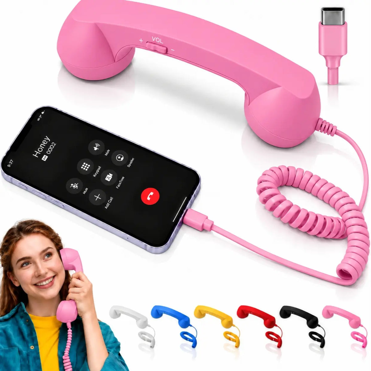 Retro Phone Handset – Type-C / 3.5mm Wired Receiver with Mic & Volume Control