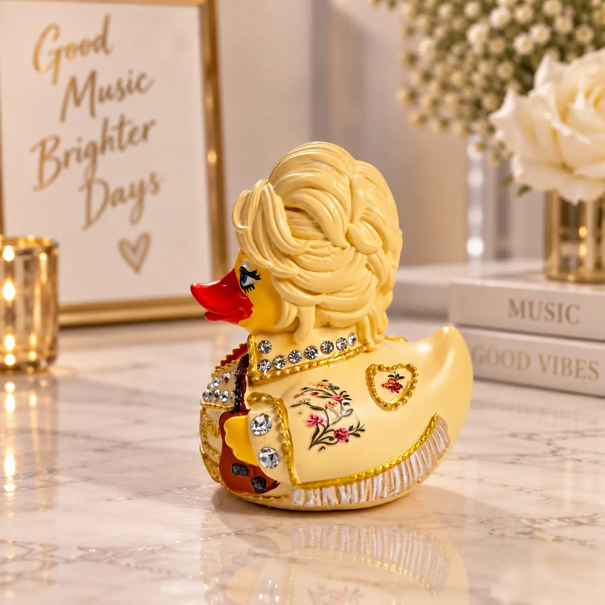 Country Music Duck Resin Figurine – Guitar Collectible Desk Decor