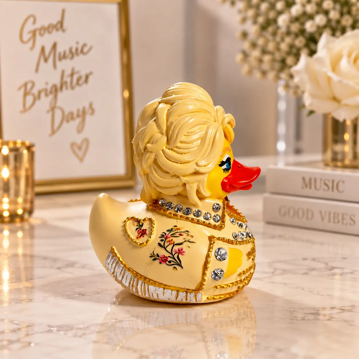 Country Music Duck Resin Figurine – Guitar Collectible Desk Decor