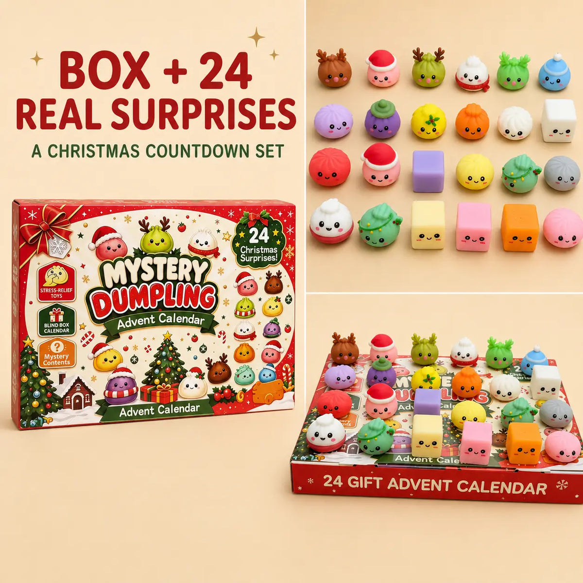 2026 Christmas Mini Squishy Advent Calendar – 24-Day Dumpling Toy Countdown