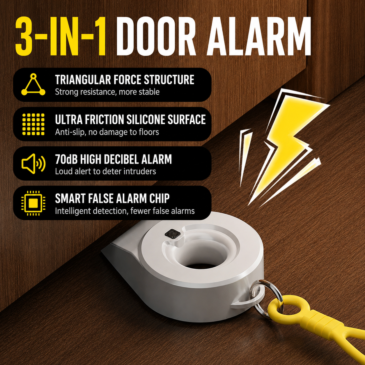 Door Security Stopper – Adjustable Door Jammer for Hotel, Apartment & Home Defense, Non-Slip Rubber Base