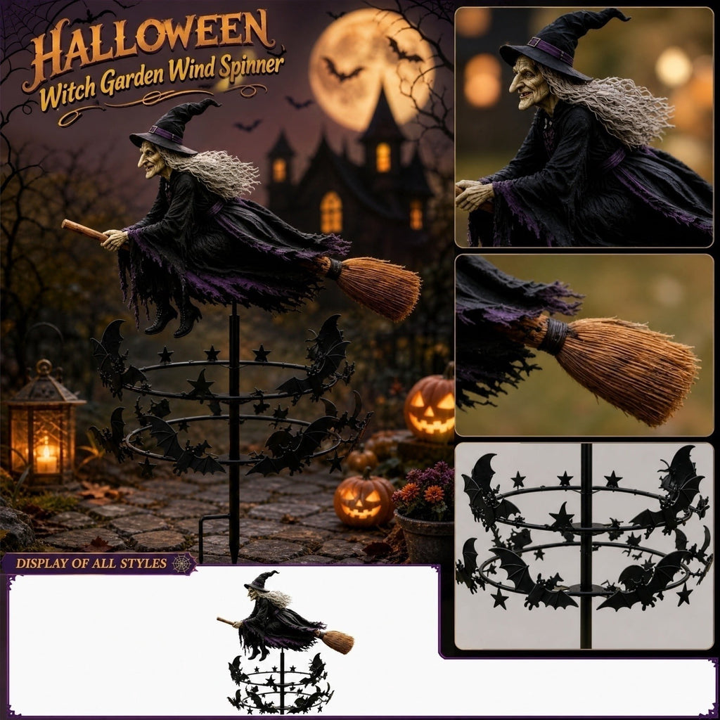 The Enchanted Witch Garden Wind Spinner, Metal Kinetic Yard Decor Garden Stake, Haunted House Halloween Decorations for Garden Patio Pathway Fall Decorations
