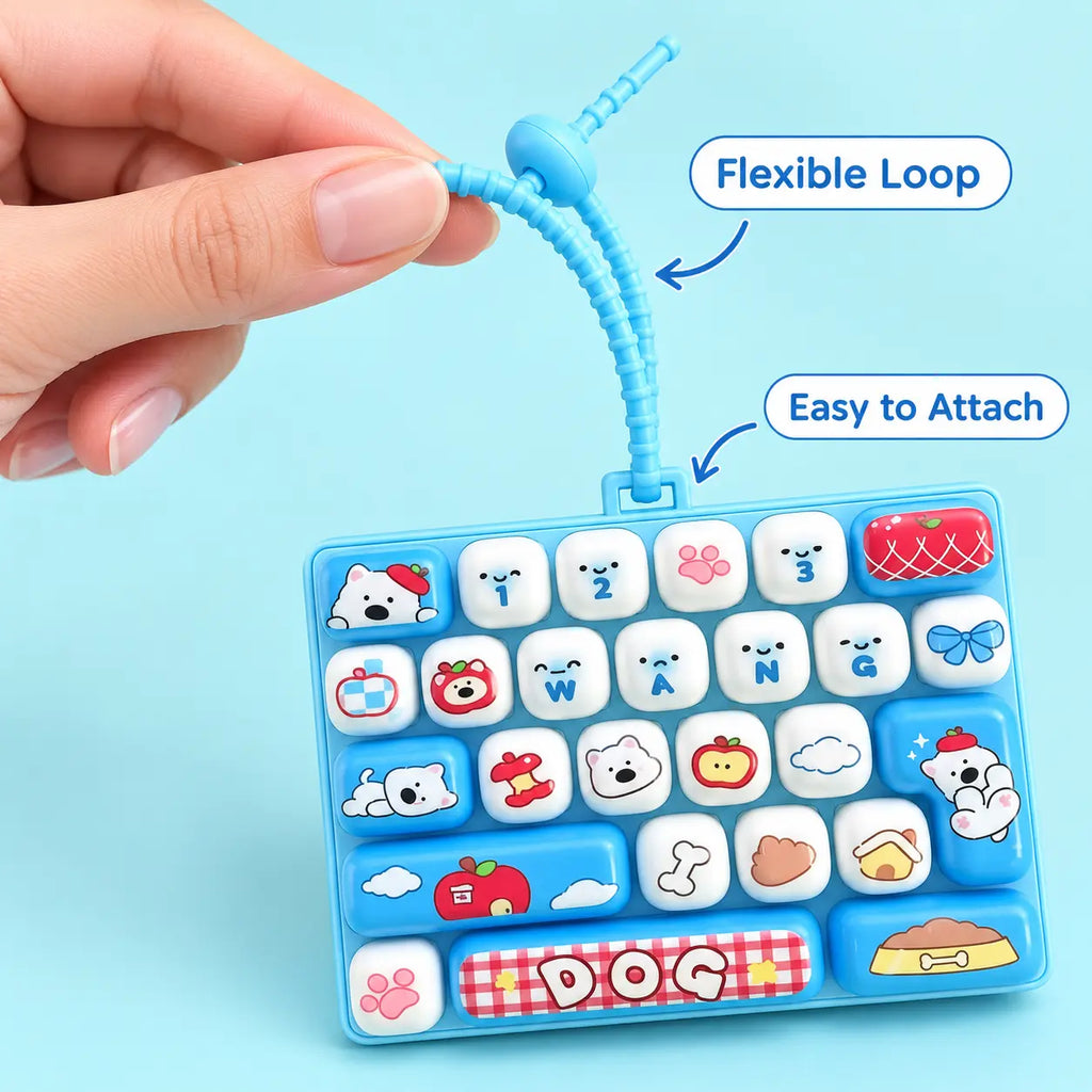 26-Key Mini Fidget Keyboard Keychain – Portable Press Toy & Backpack Accessory