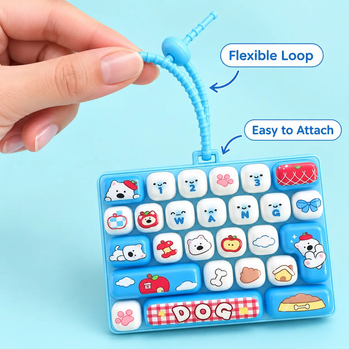 26-Key Mini Fidget Keyboard Keychain – Portable Press Toy & Backpack Accessory