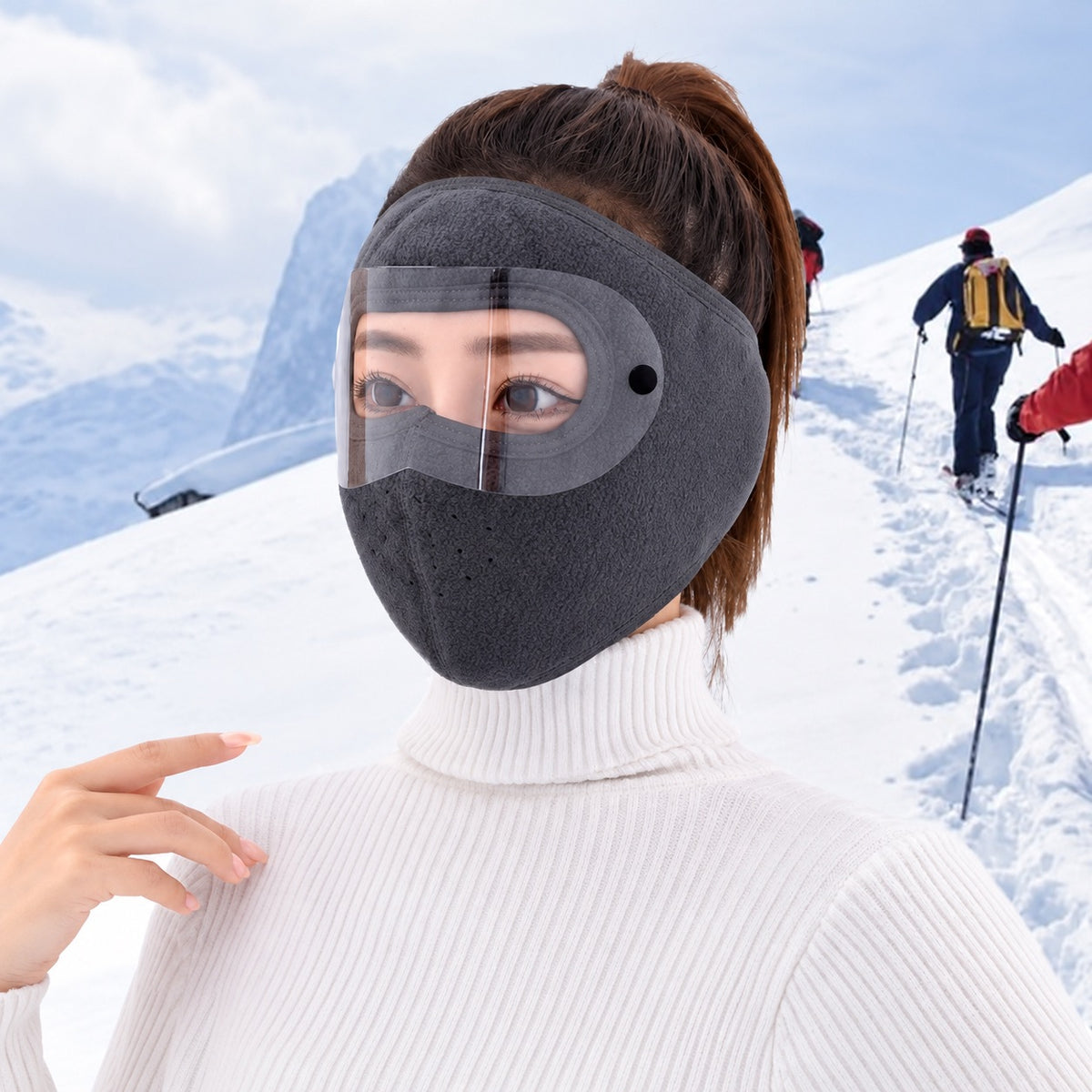 Winter Fleece Face Mask with Clear Wind Shield – Adjustable Full-Coverage Balaclava for Skiing, Cycling & Cold-Weather Outdoor Activities