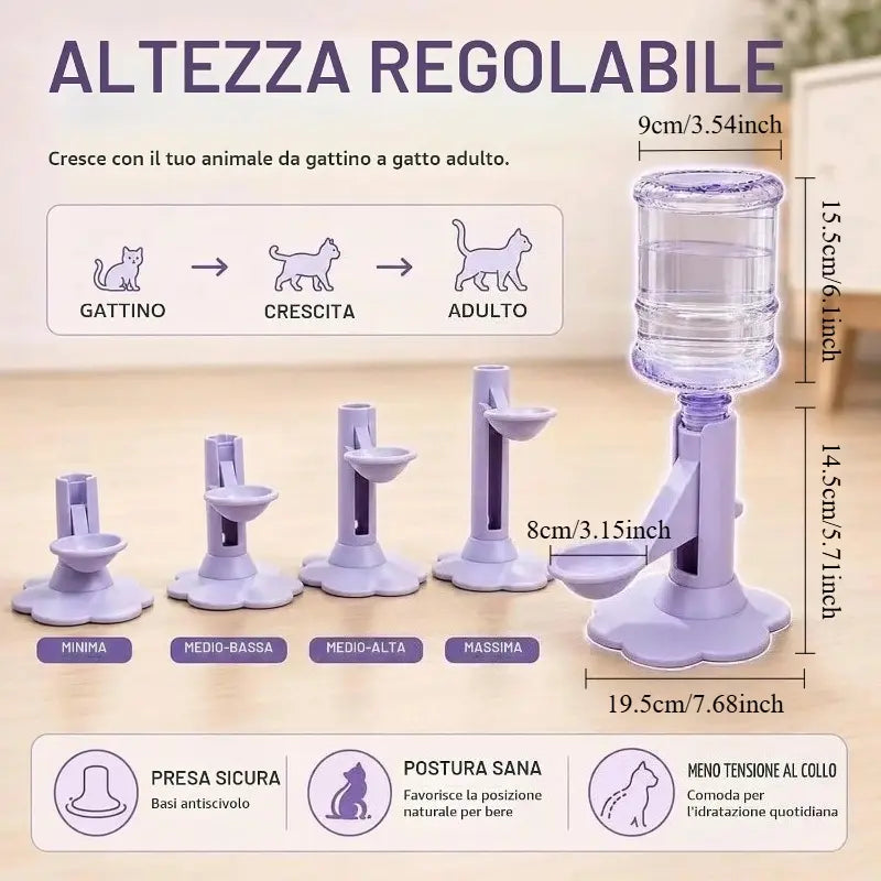 Gravity-Fed Pet Water Dispenser – Adjustable No-Electric Cat & Small Dog Water Bowl