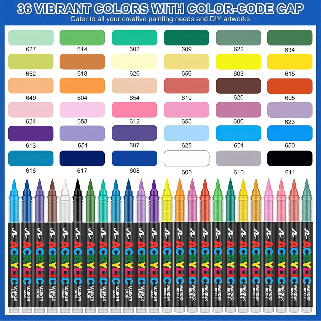Acrylic Paint Marker Set – Soft Brush Tip Paint Pens, 12/24/36/48/72 Colors