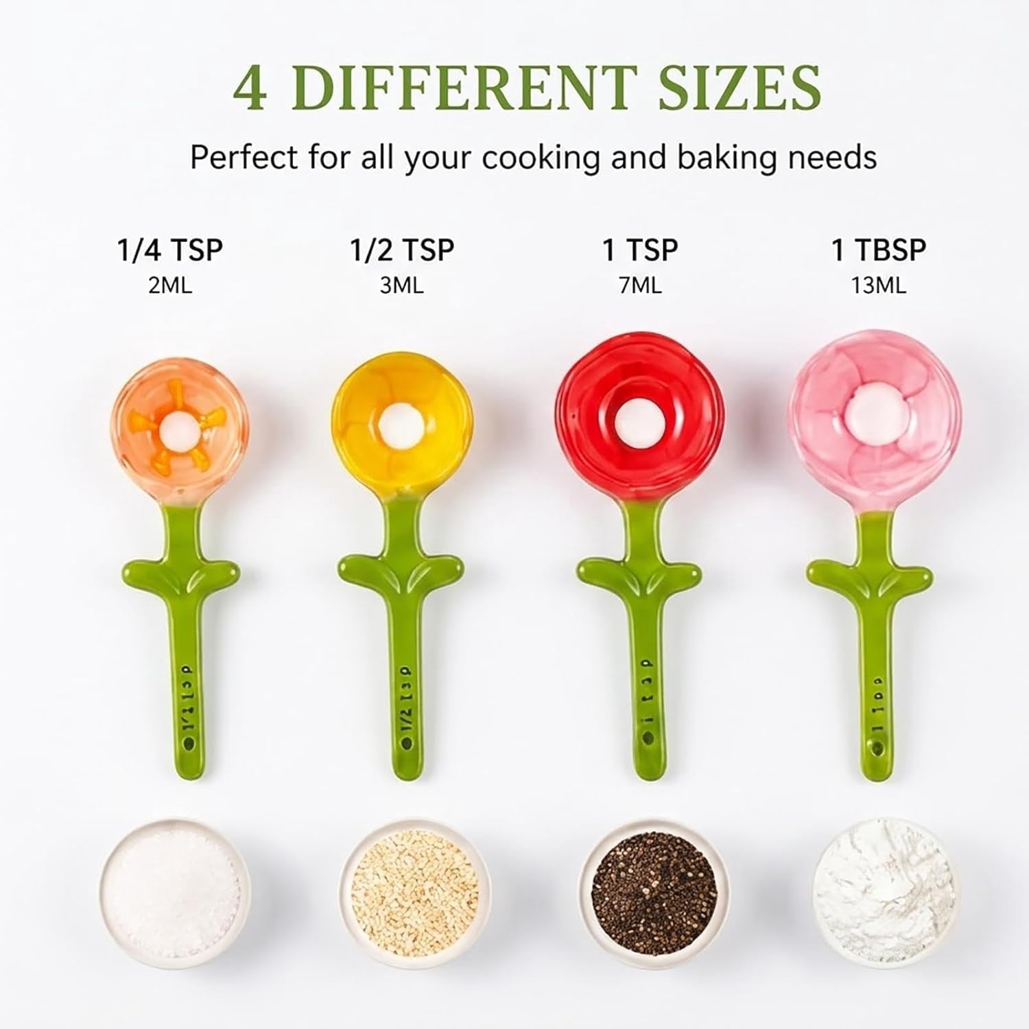 Ceramic Cactus Measuring Spoon Set with Holder, 4-Piece Kitchen Measuring Spoons for Coffee, Sugar, Salt, Spices and Baking