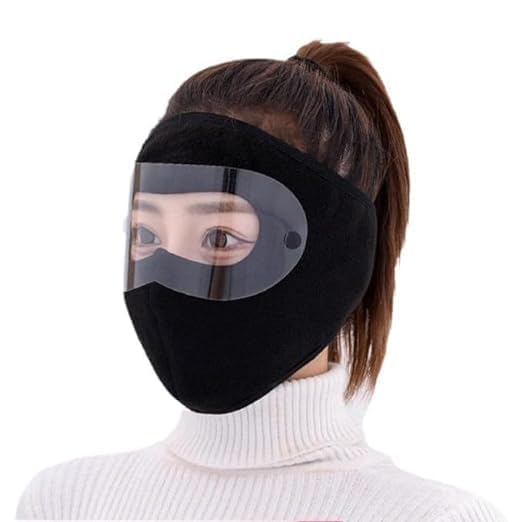 Winter Fleece Face Mask with Clear Wind Shield – Adjustable Full-Coverage Balaclava for Skiing, Cycling & Cold-Weather Outdoor Activities