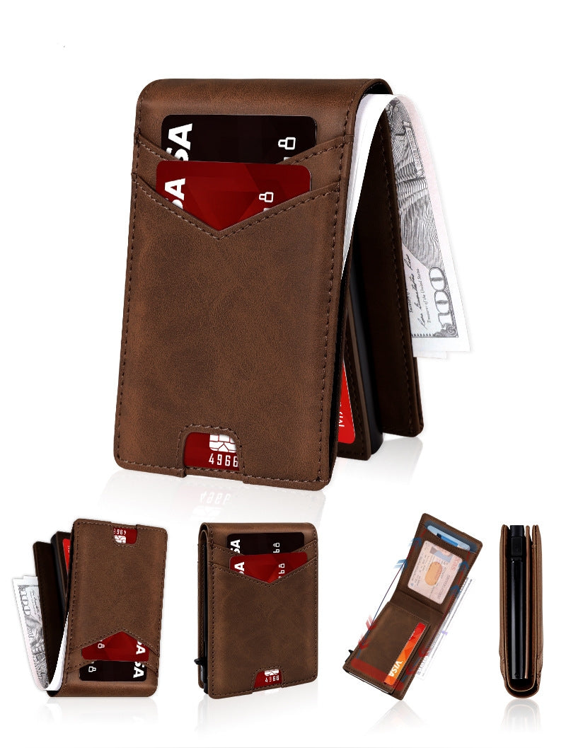RFID-Blocking Pop-Up Wallet – Compact Aluminum Card Holder with Quick-Access Trigger, Cash Storage and Exterior Card Slots