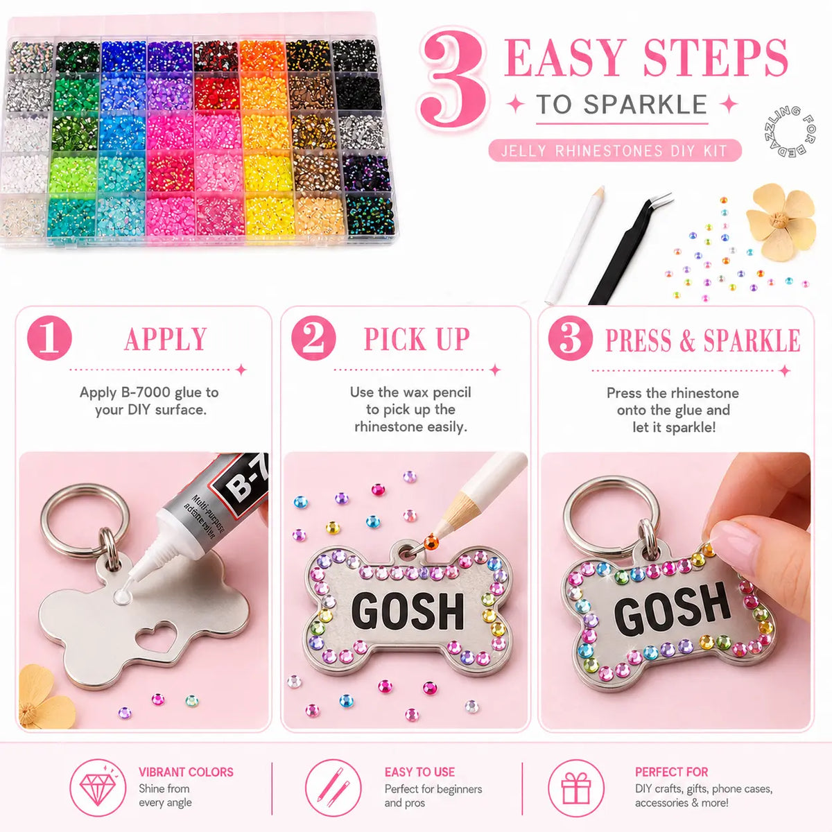 40,000PCS Rhinestone Bedazzling Kit – 40 Colors 3mm Flatback Resin Gems with Tools
