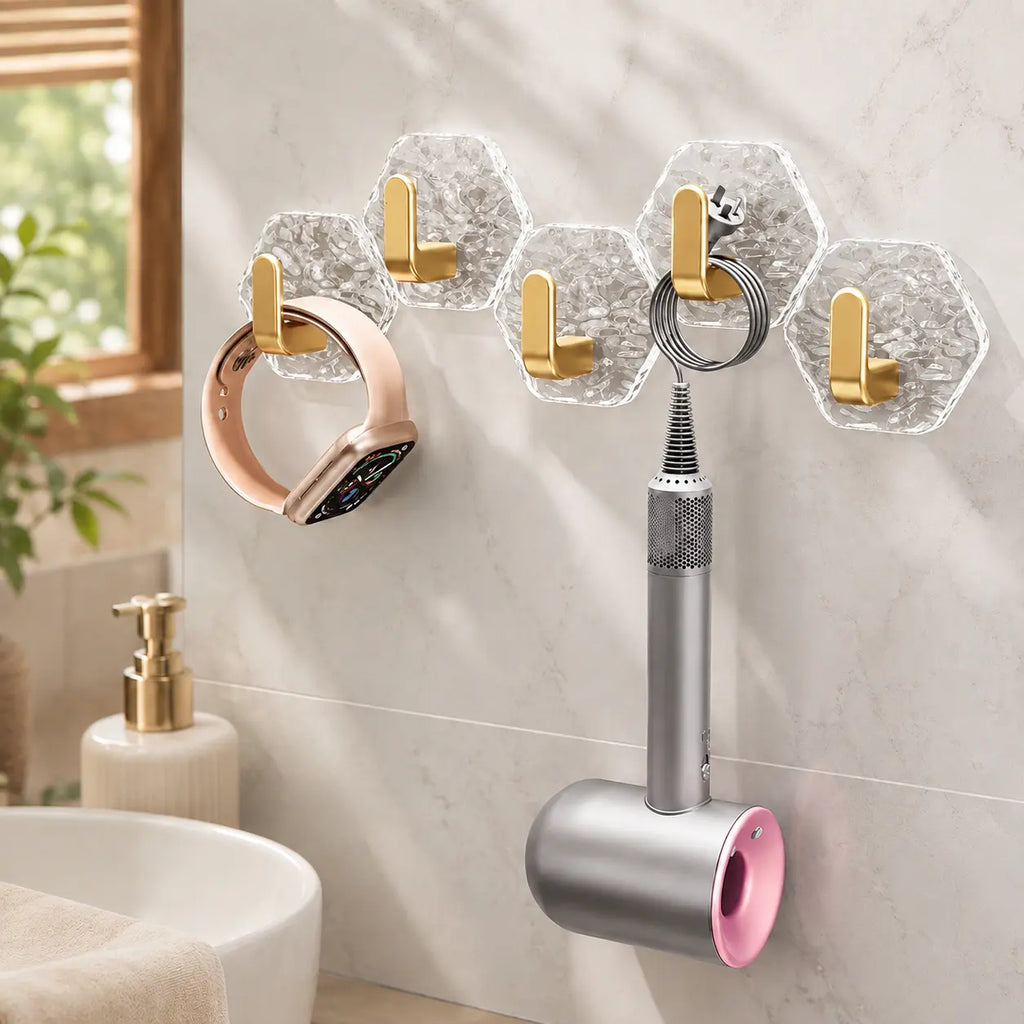 Heavy-Duty Self-Adhesive Hexagonal Hooks – Waterproof Rustproof Wall Hooks for Bathroom, Kitchen & Home Organization