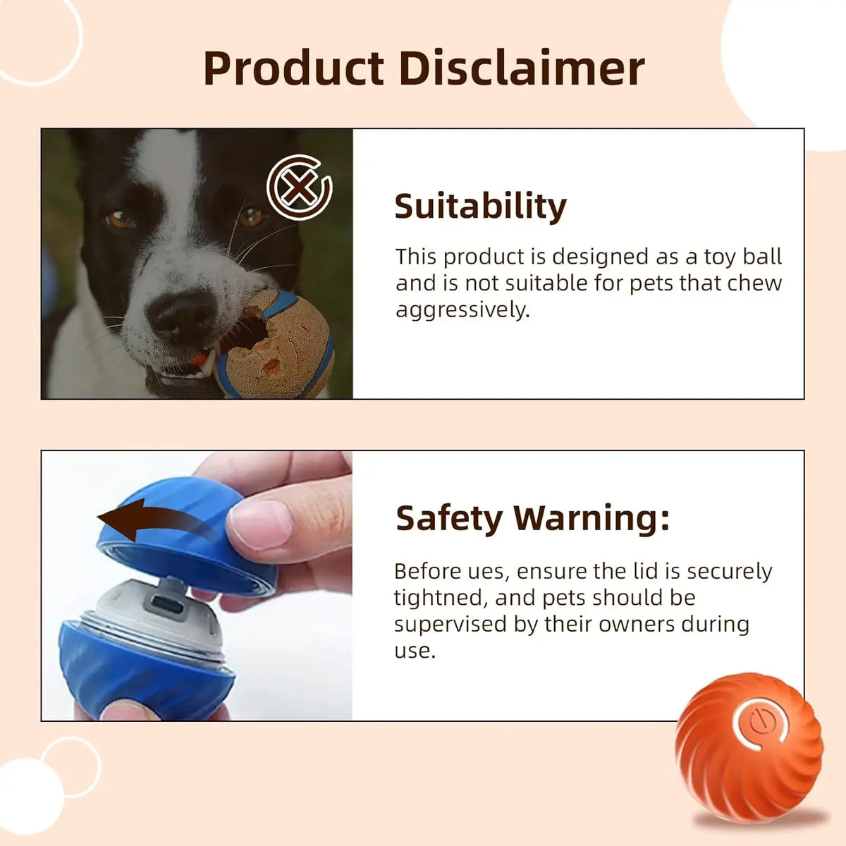 GTTQ Interactive Dog Ball - 2.7" Motion Activated Automatic Rolling Toy, USB Rechargeable & Durable Outdoor Pet Ball