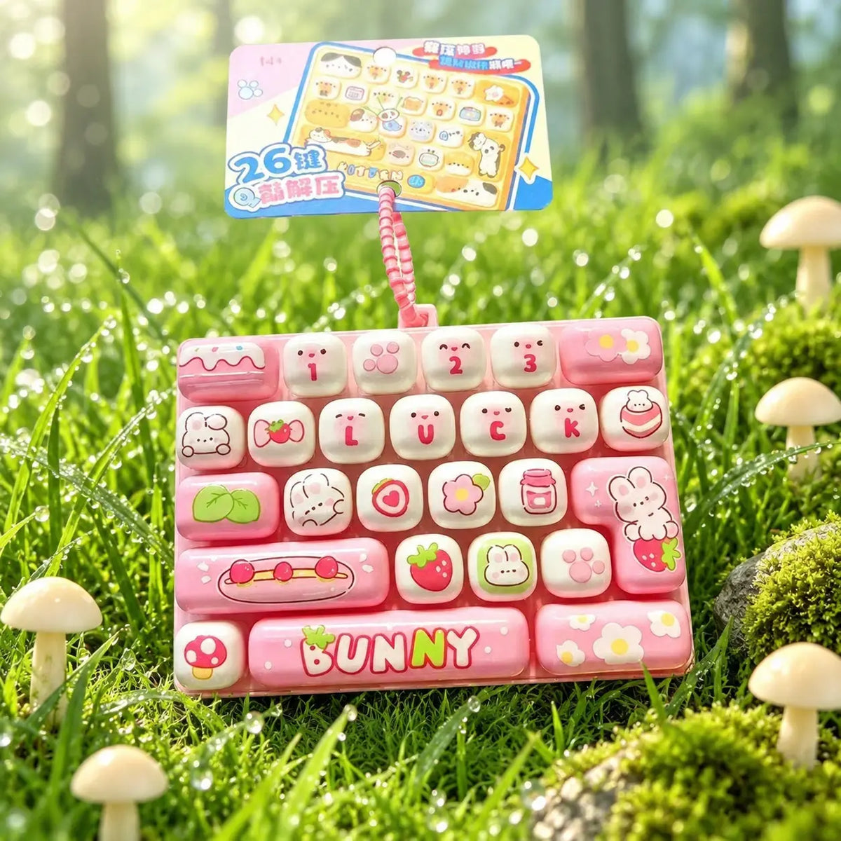 26-Key Mini Fidget Keyboard Keychain – Portable Press Toy & Backpack Accessory