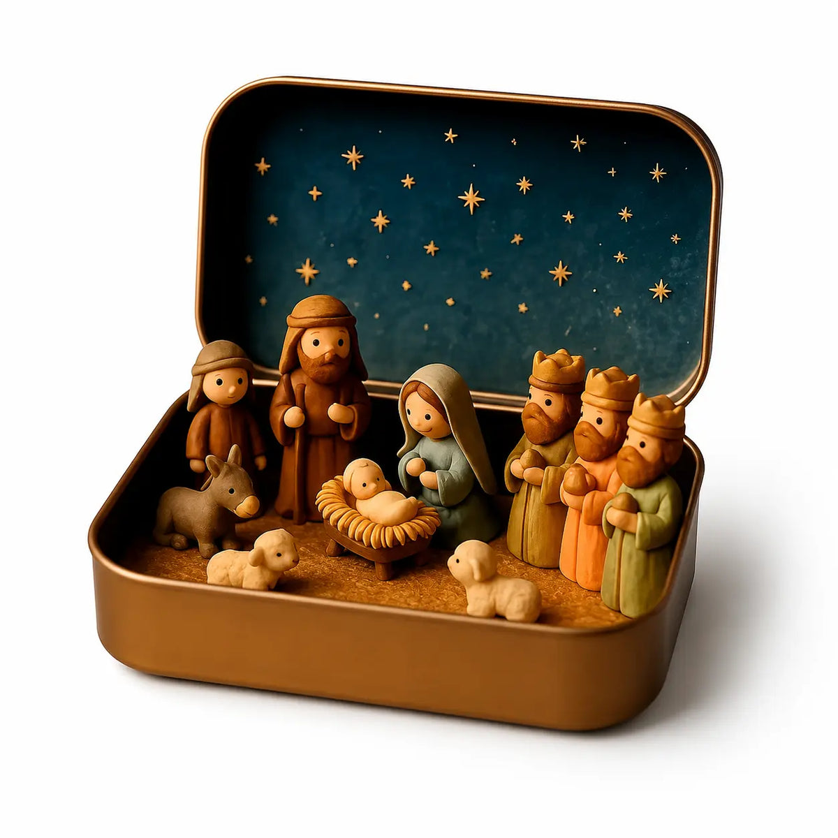 Pocket-Size Mini Nativity Scene Set – Hand-Painted Christmas Figurines with Storage Box