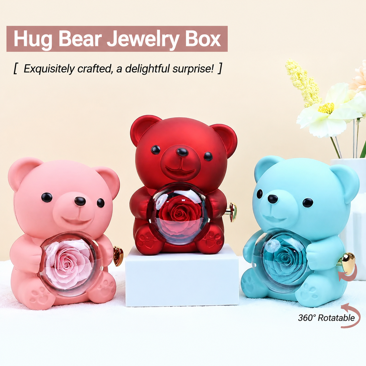Hug Bear Rose Jewelry Box